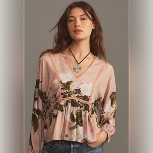 Anthropologie Conditions Apply Pink Floral Trasa Top
